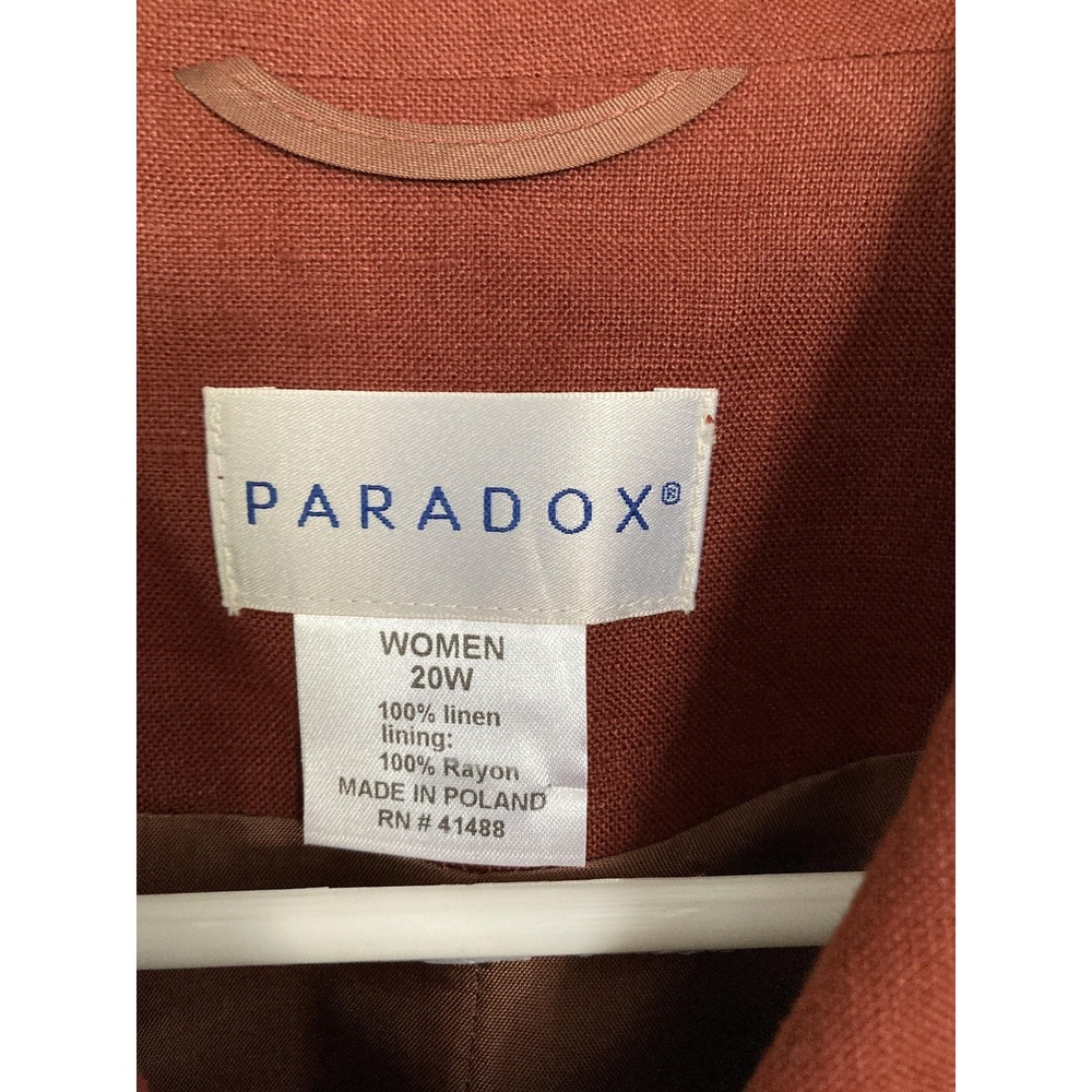 Paradox Jacket Women 20W Brown 100% Linen Button Front Patch Pocket Lined Casual - Picture 8 of 12